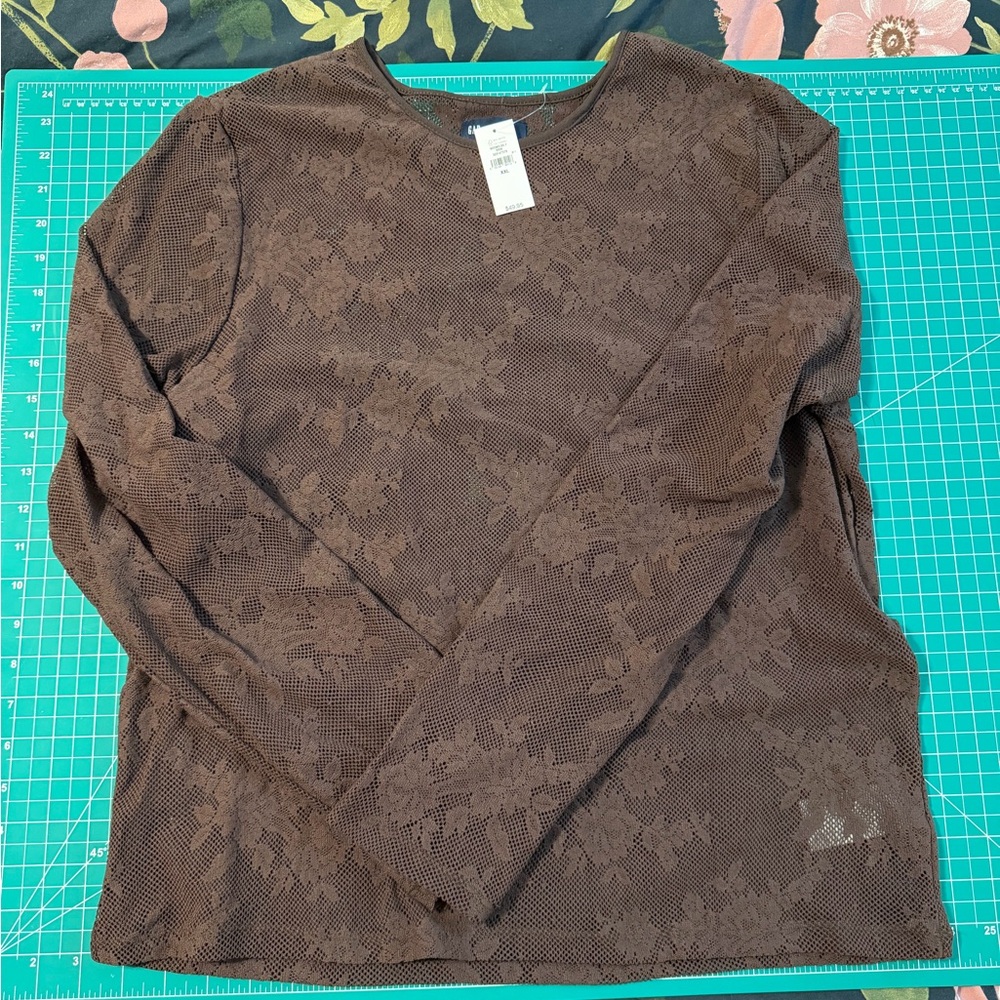 GAP Brown Floral Mesh Top